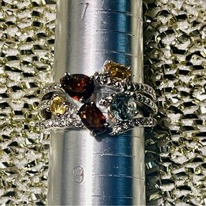 Ring NVC 5 Multicolored Stones Garnet Various Shapes Cubic Zirconia